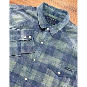 Lucky Brand Washed Indigo Corduroy Western Snap Front Western Shirt Blue Sz XL